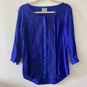 Maeve, Blue Button Up Sleeve Lace Blouse